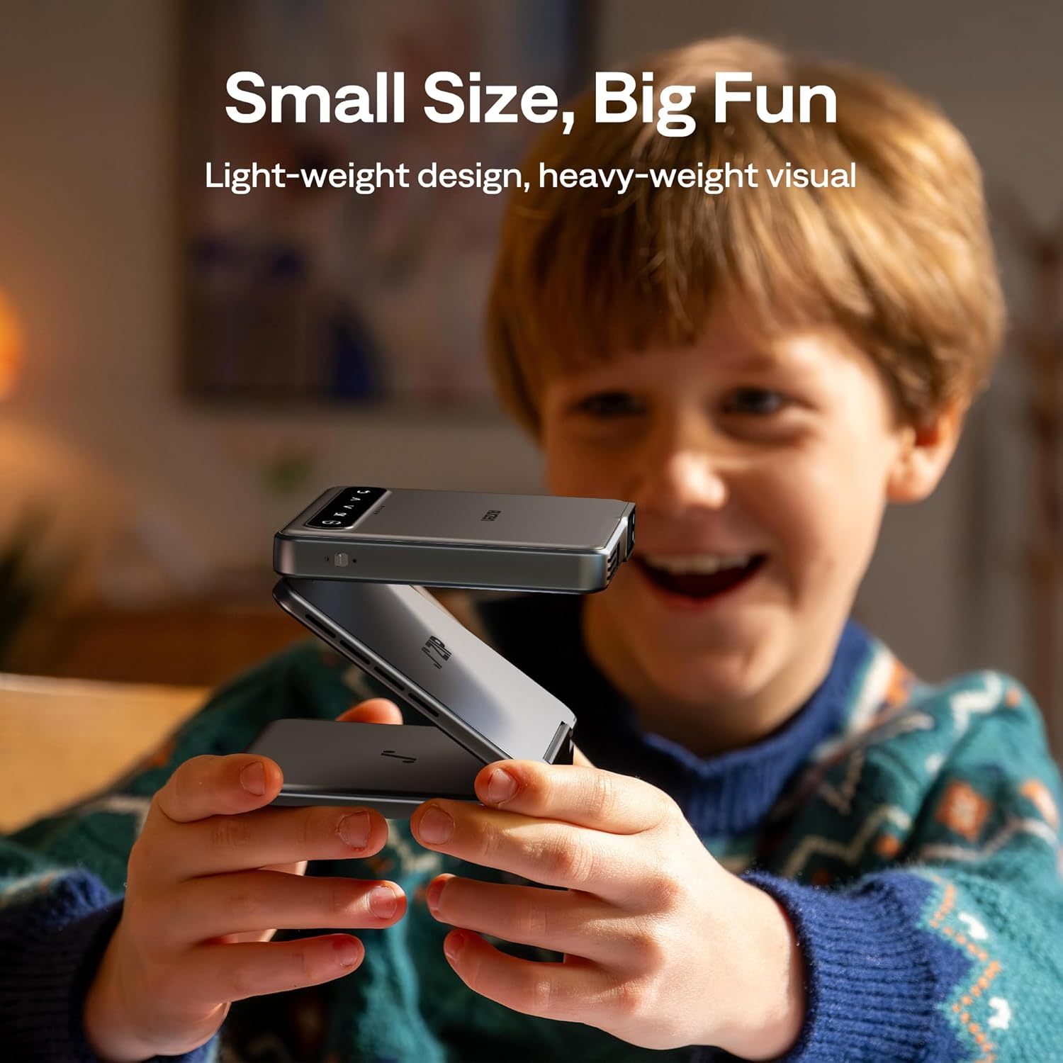 Zip Tri-Fold DLP Truly Mini Projector, Pocket Size, Zero-Lag Focus, One-Click Screen Mirroring, Full-Screen Mode, Type-C Fast Charging, 5,000Mah Battery, Indoor Outdoor Portable Projector, Grey image number 4