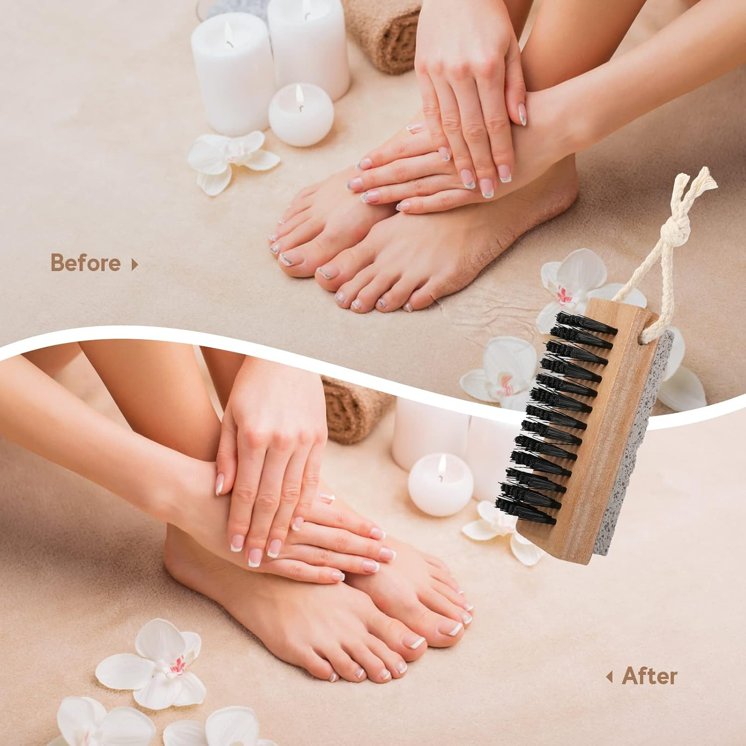 Foot Scrubber Brush with Pumice Stone for Feet Hands, Wooden Cleaning Fingernail Scrub Brush, Finger Toes Nails Cleaner Brushes with Stiff Bristles for Scrubbing Fingernails 2 in 1 Manicure Pedicure image number 4