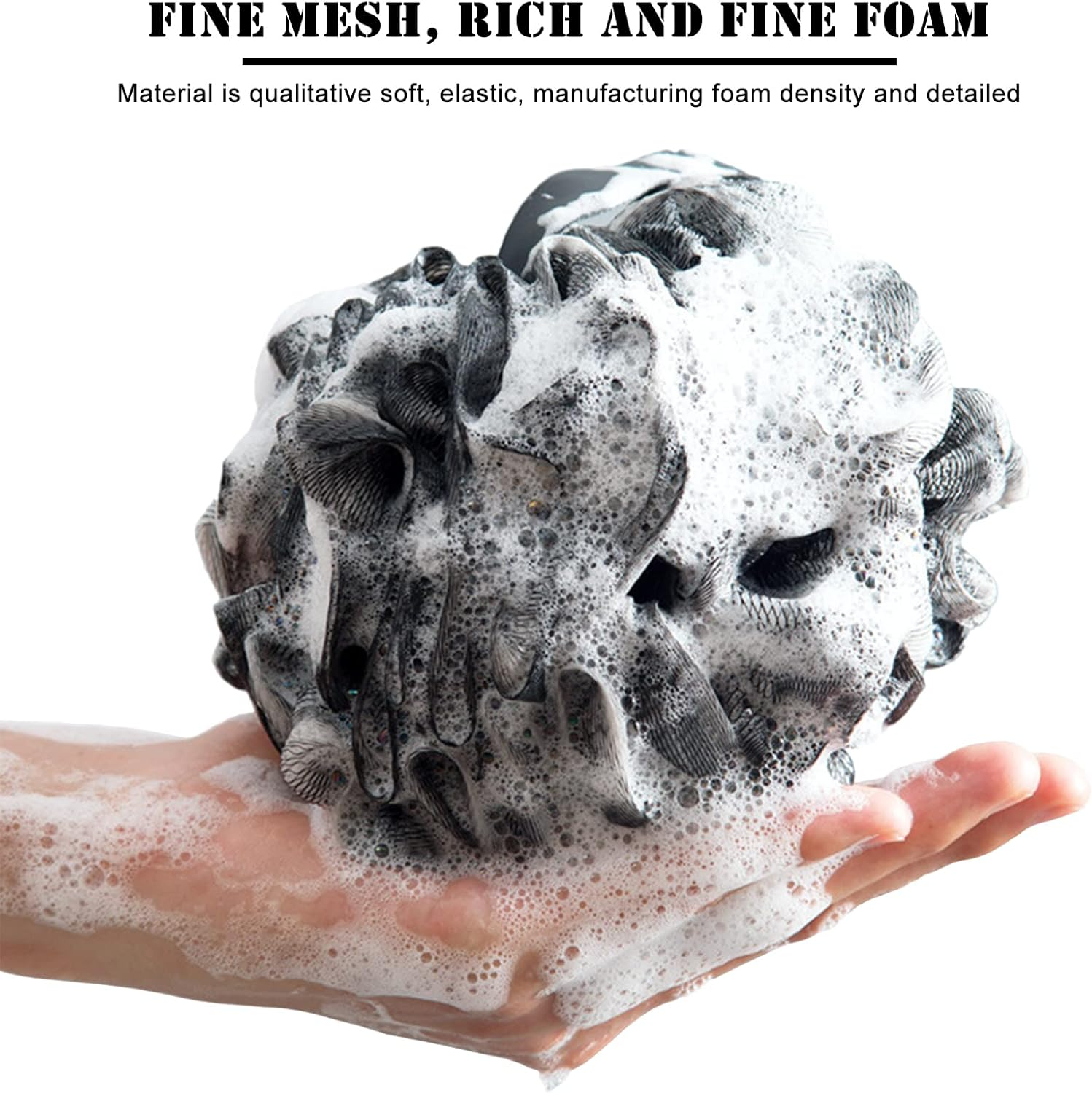 Loofah Bath Shower Sponge Body Scrubber,1 Long Handled Back Brush and 2 75G XL Exfoliate Mesh Pouf Shower Bouquet,3 Pack Shower Scrubber for Women and Men image number 4