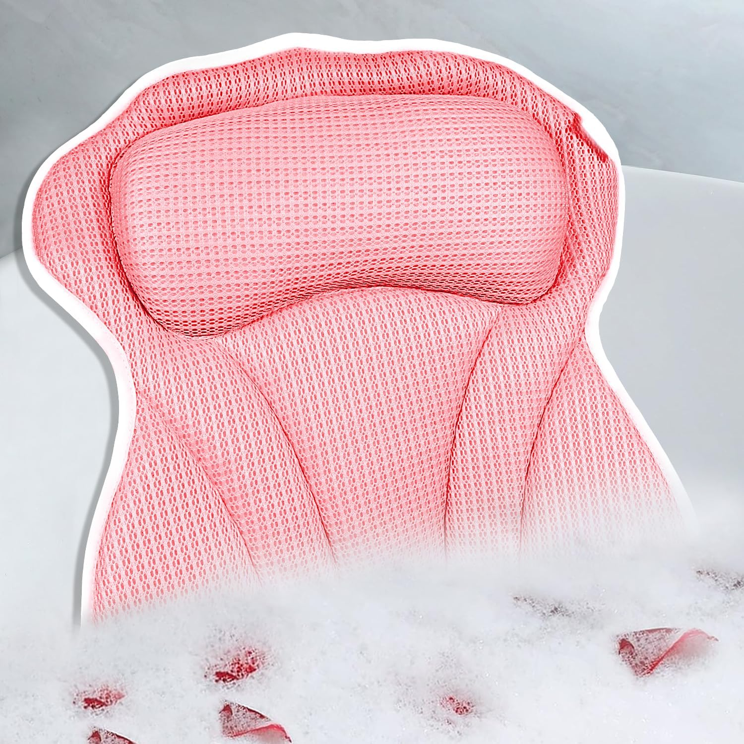 Bath Pillow, Bath Pillows for Tub Neck and Back Support, Bathtub Pillows for Head and Neck with 6 Strong Non-Slip Suction Cups, 4D Air Mesh, Bath Accessories Spa Gifts for Women(Pink) image number 3