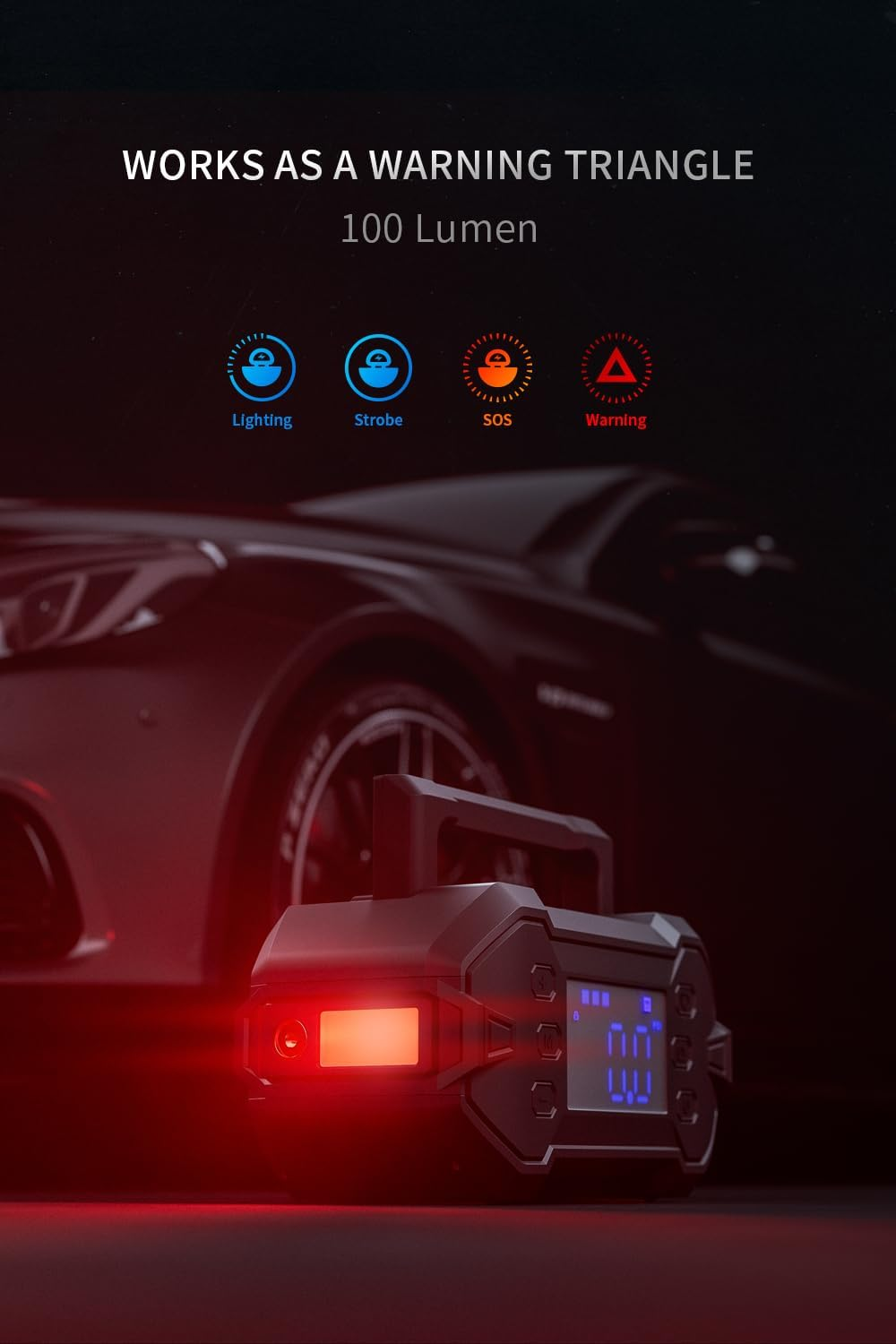 Car Jump Starter 3000A with Air Compressor 12V Portable Battery Jumper for 8.0L Gas & Diesel Engines, Battery Booster Box with Power Bank, High-Efficiency Tire Inflator Emergecy Kit with Led-Lights image number 5