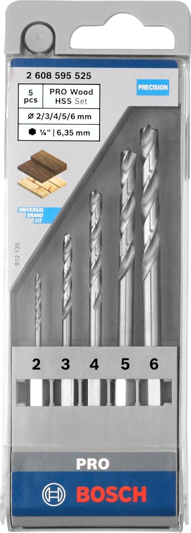 Bosch 5X PRO Wood HSS Brad Point Drill Bit Set (For Softwood, Hardwood, &Oslash; 2,0, 3,0, 4,0, 5,0, 6,0 Mm, Professional Accessory Rotary Drill/Drivers) image number 5