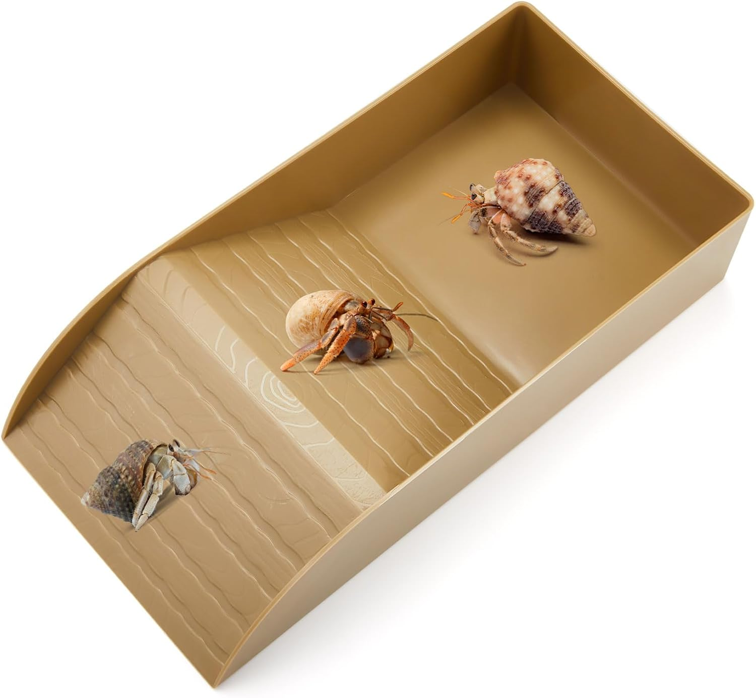 Ziliny Hermit Crab Water Tank with Climbing Ramp Large Reptile Climbing Toy Tortoise Habitat Accessories Turtle Basking Platform Aquarium Pool Supplies for Small and Medium Amphibians, Light Gray