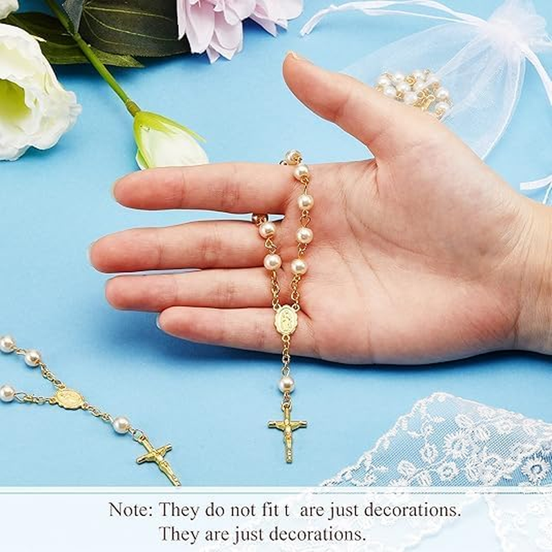 12 Pieces Mini Rosary Baptism Rosary Acrylic Rosary Beads Finger Baptism Rosaries Faux Pearls for Baptism Favors Christening Favors Communion Favors Weddings Party Favors (White) image number 2