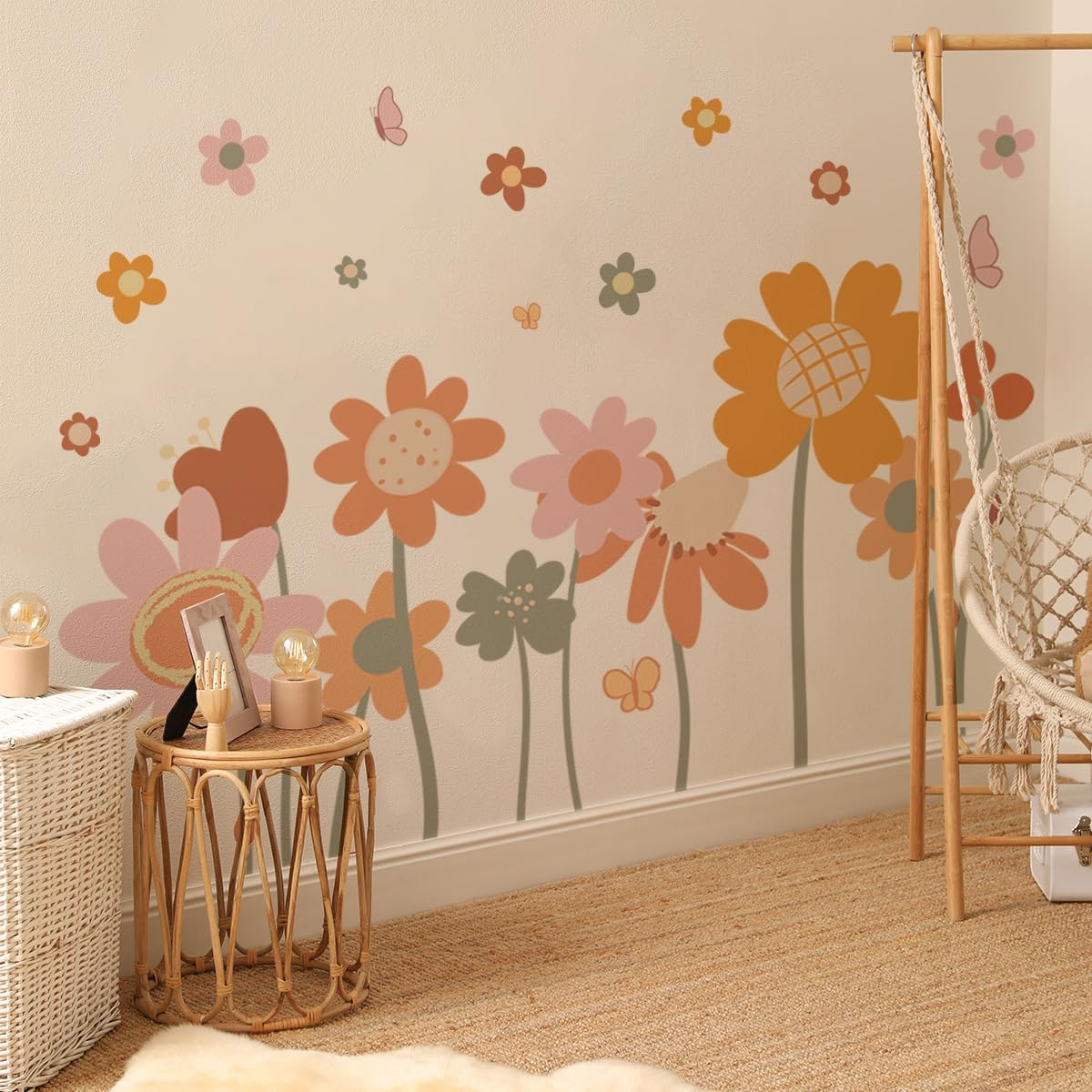 Retro Colorful Big Flowers Kids Wall Stickers Wall Art Decal Nursery Bedroom Decorations Wall Decor Modern Wallpaper for Kids Boy Girl Rooms Nursery Bedroom Decorations-Self-Adhesive image number 2