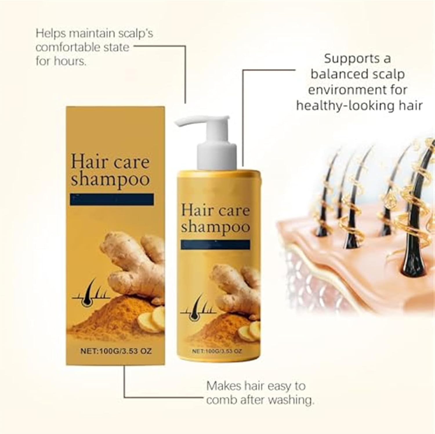 Ginger Hair Care Shampoo, Deeply Nourishing Clean Ginger Shampoo for Hair Growth & Repair, Anti-Dandruff Oil Control Scalp Care, Soother Itchy Sensitive Scalp & Reduce Flakes (1Pc) - 1Pc image number 6