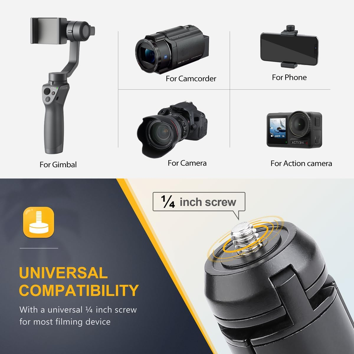 Zeadio Metal Mini Tripod, Desktop Tabletop Stand Tripod with 1/4 Inch Screw for Smooth 4, Osmo Mobile, Vimble 2, Gimble Handle Grip Stabilizer and All Cameras image number 2