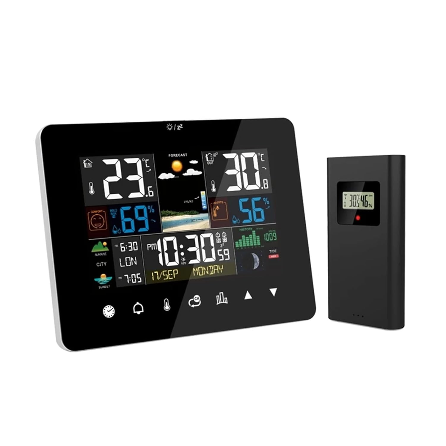 Touch Screen Weather Station Table Moon Phases Tides Barometer Temperature Humidity Monitor Wall Clock Sun Time Forcast Sensor image number 4