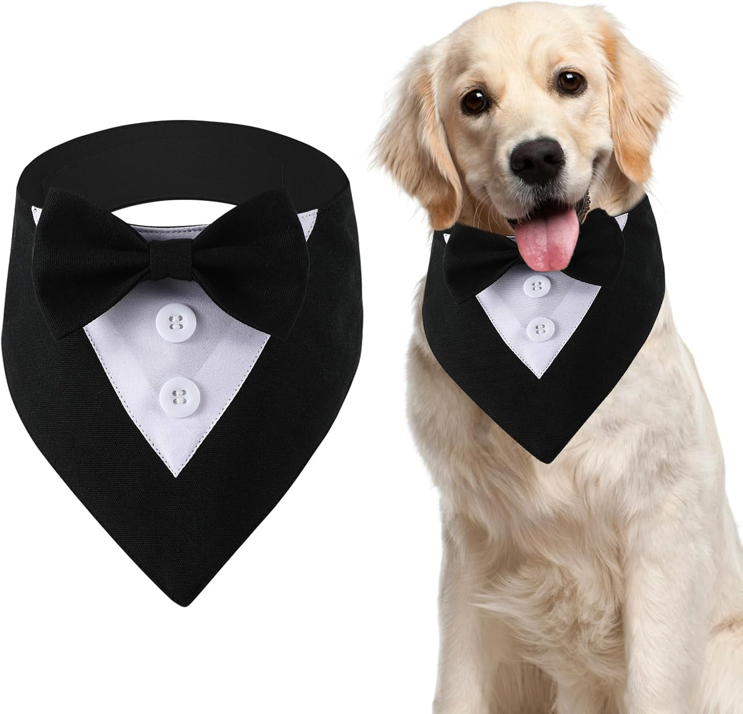 Dog Tuxedo Wedding Bandana Collar with Bow Tie Adjustable Dog Tuxedo Suit Formal Dog Costumes Pet Party Tux for Small Medium Large Dogs Pets(M) image number 1