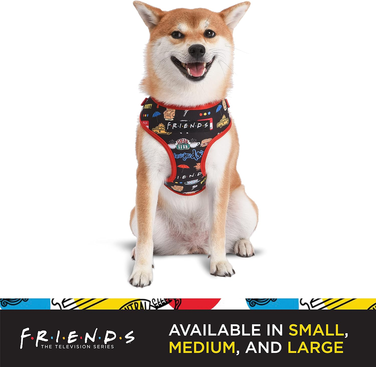 Friends TV Show Iconic Graphics Dog Harness for Small Dogs, Small (S) | Black No-Pull Harness with D-Ring | Machine Washable Friends Merch image number 3