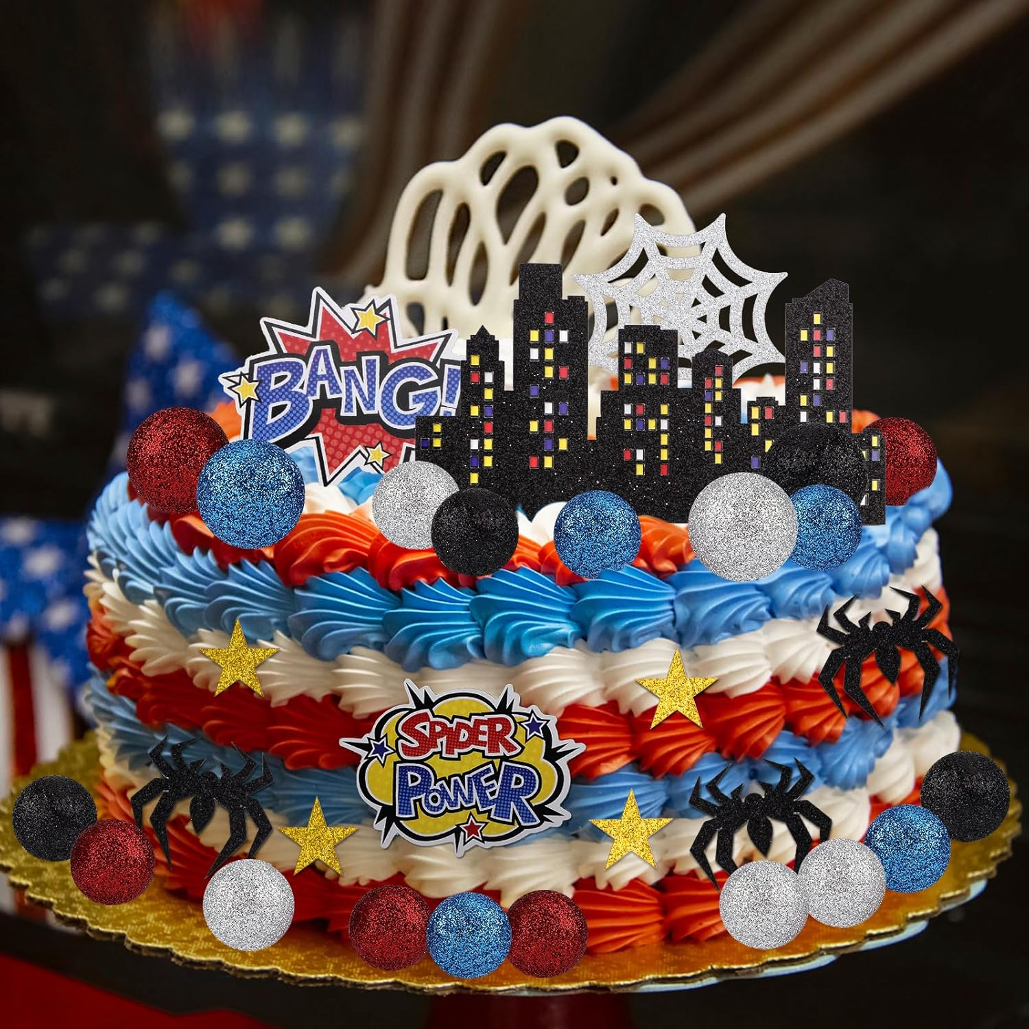 38Pcs Spider Theme Cake Toppers, Spider Cake Decorations Foam Balls Happy Birthday Spider Web Decorations for Boys Men Birthday Baby Shower Spider Theme Parties image number 1