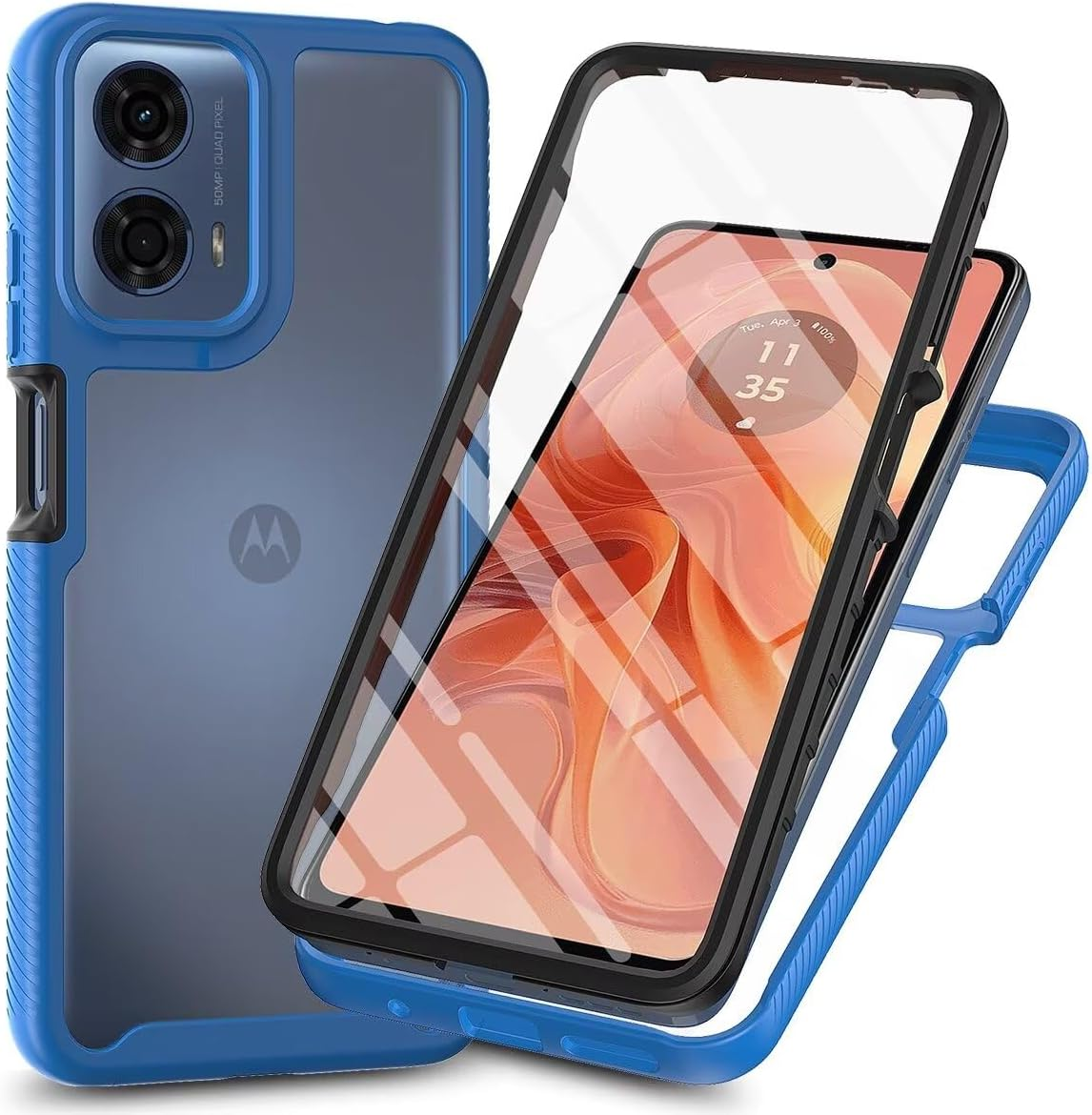 Bnvdfre Mobile Phone Case for Motorola Moto G24 / E14 / G04 / G04S / G24 Power Case and Tempered Glass with Built-In Screen Protector Shockproof Protective Case 360 Degree Full Protection TPU Silicone