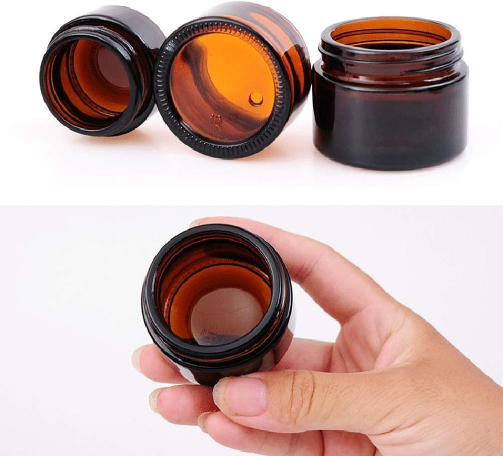 Healthcom 10 Pcs 15G/15Ml Amber Glass Cosmetic Jars Empty Refillable round Vials Pot Travel Containers Bottles Lotion Face Cream Makeup Containers with Liners Lids for Salve Cream Lip Balm Lotion image number 3
