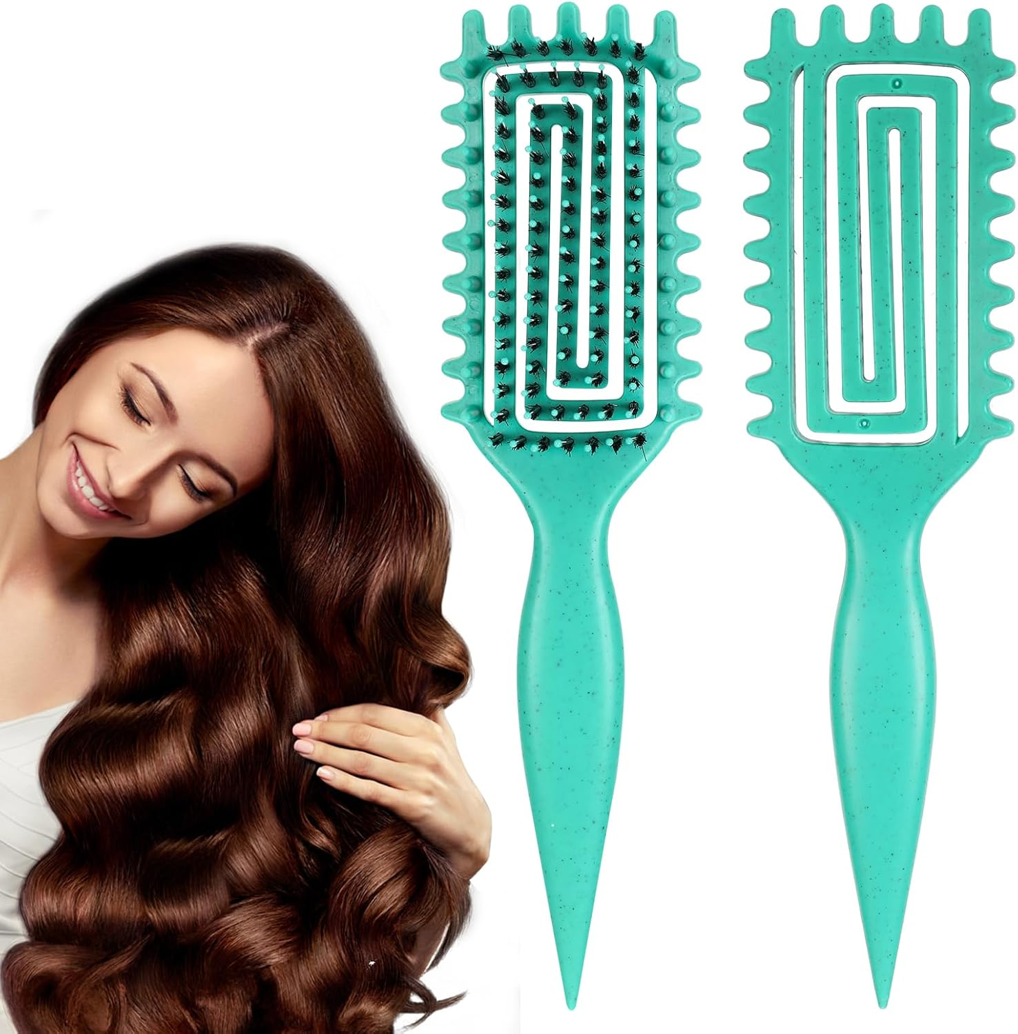Zikenis Curling Brush, Curly Hair Brush, Define Styling Brush, Curly Hair Brush, for Women, Men and Children, Trendy Curl Hairstyles, for Combing and Shaping (Green)