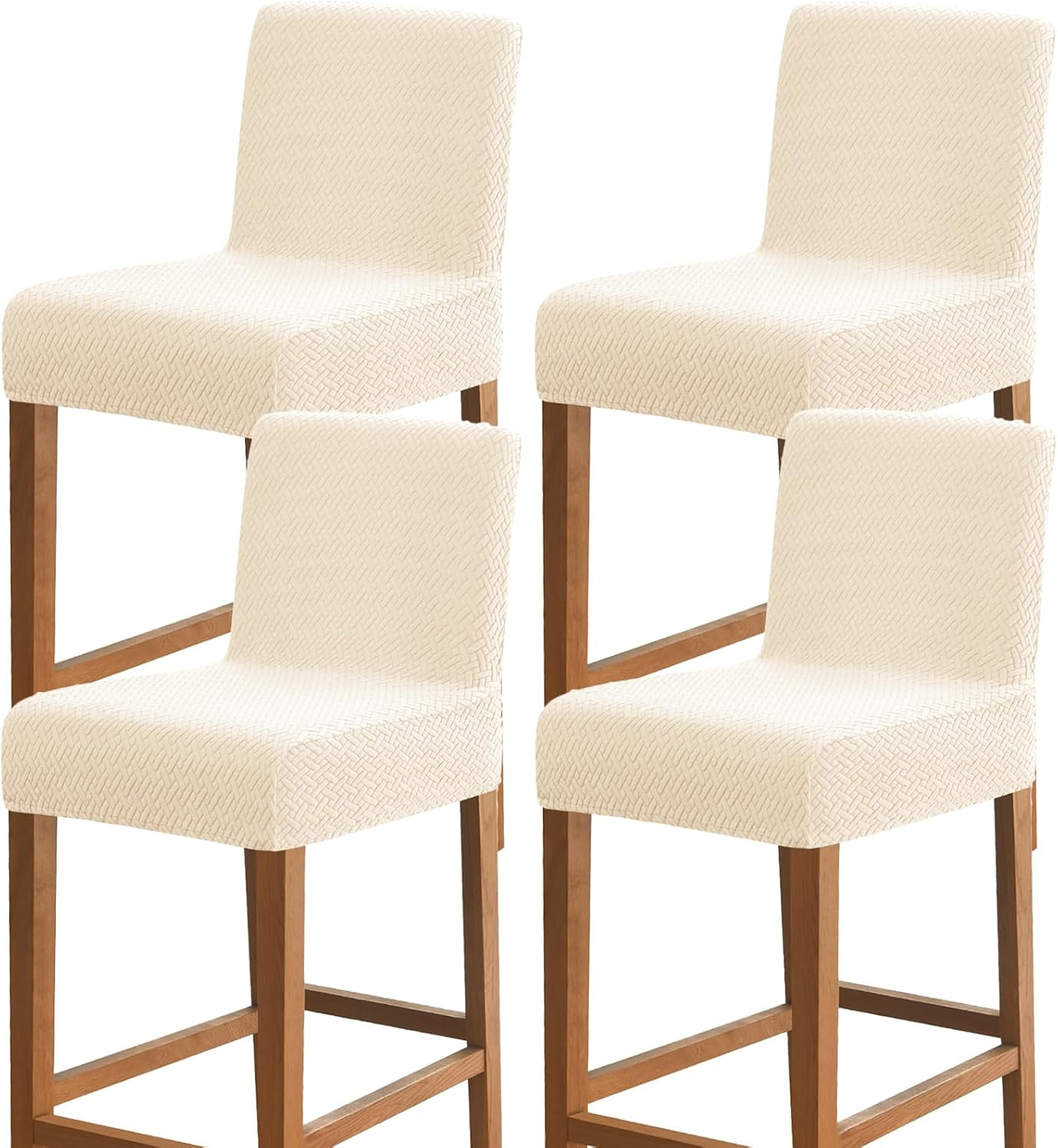 Gollense Bar Stool Covers Set of 4 Stretch Jacquard Barstool Slipcovers Washable Dining Chair Seat Covers with Back Removable Pub Counter Tall Chair Protectors for Kitchen Island Chairs (Khaki)