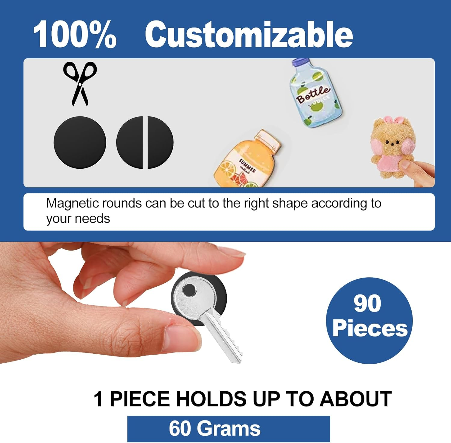 Merrynine 90Pcs Magnetic Dot with Self Adhesive, 0.8" L X 0.8" H, Peel & Stick Flexible Sticky Magnetic Circles, for Crafts, Photos and Die Storage image number 4