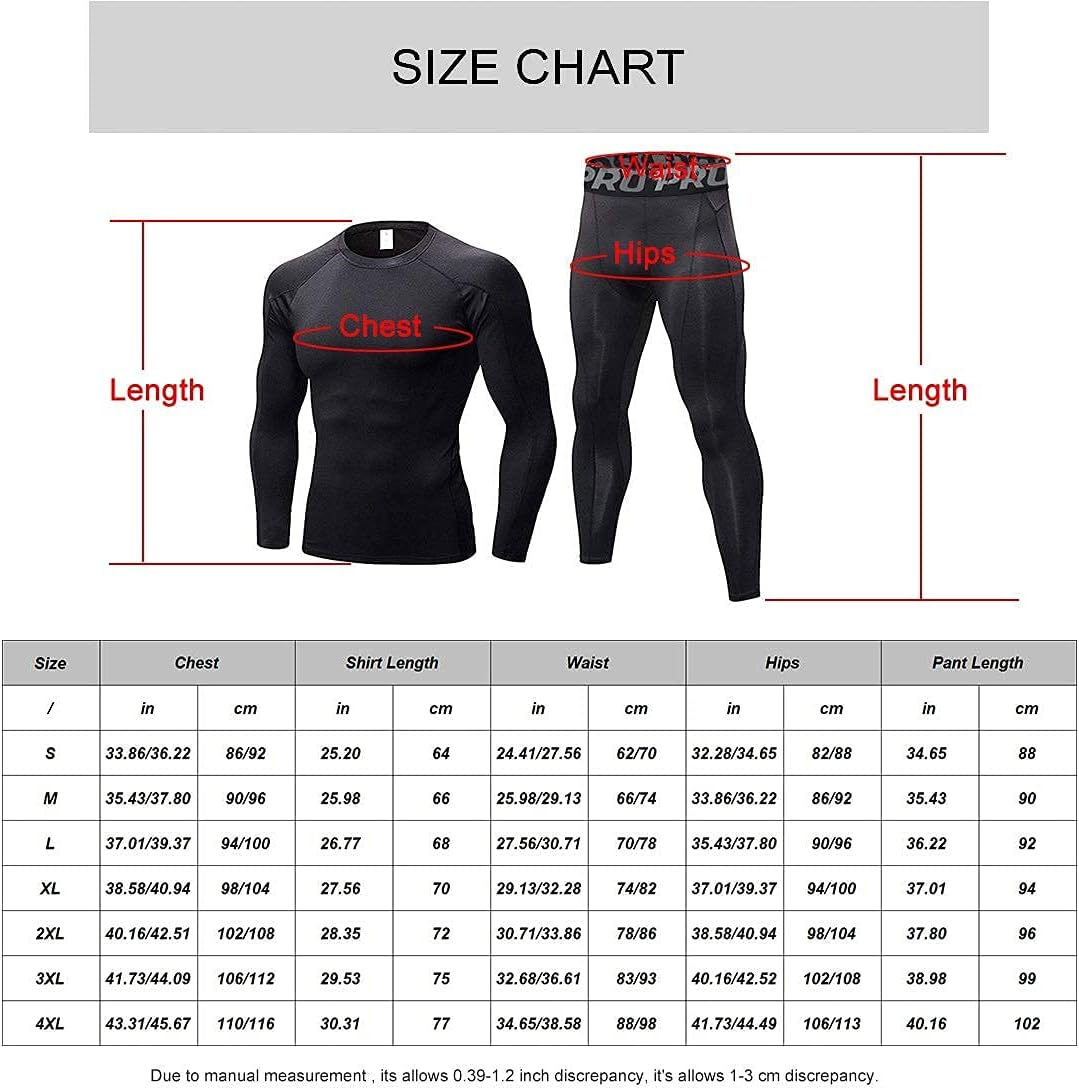 Mens Workout Compression Set Pants and Long Sleeve Shirts Winter Warm Thermal Base Layer Top & Bottom image number 4