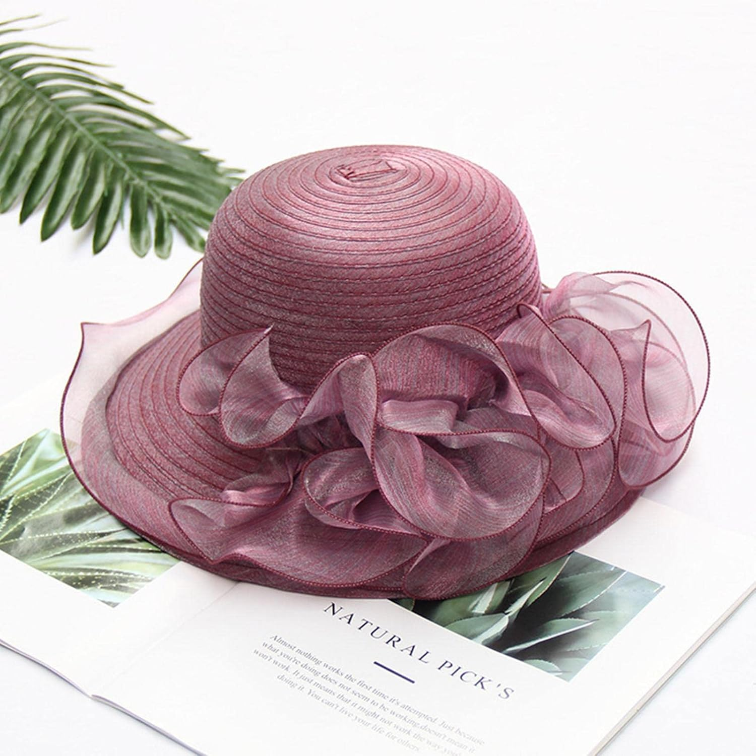 POCHY Tea Hats for Women | Women'S Organza Derby Tea Hat,British Fascinator Bridal Tea Wedding Hat Purple image number 2