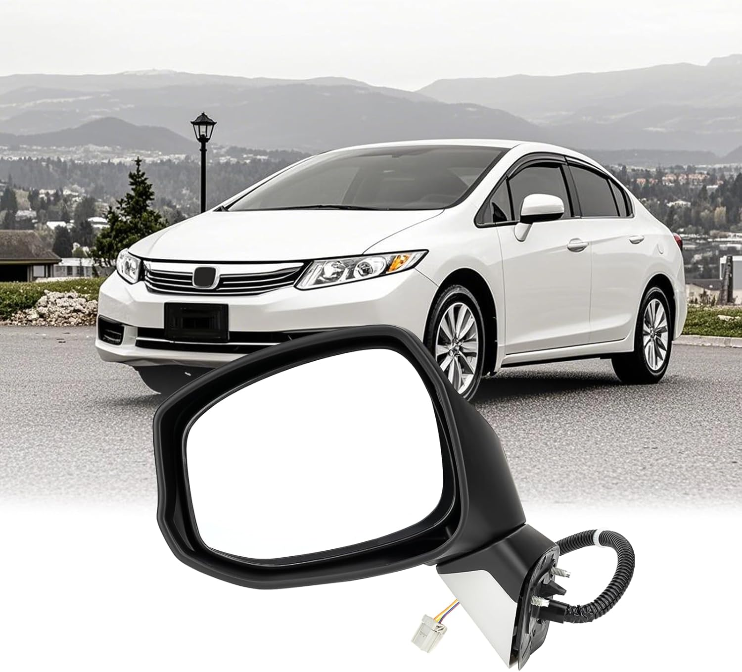 Driver Side Left Mirror for 2012-2015 Honda Civic | Power Glass | Glossy White | 3-Pins OE Replacement Part #76252TR0A01 image number 1