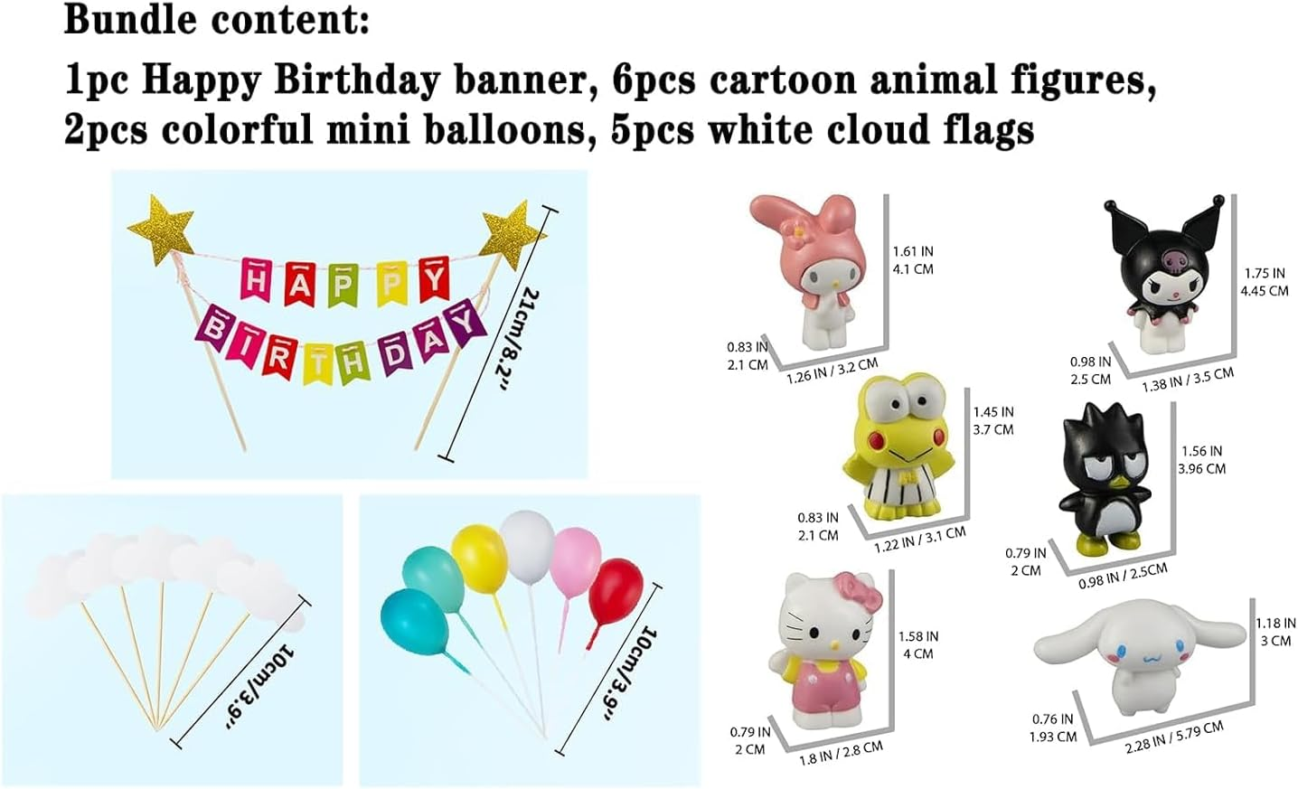 14 Pcs Kity Cake Topper Banner Birthday Party Cake Decorations Supplies Set, Mini Colorful Clouds Stars Party Decors Favors Shower Happy Birthday, Celebration image number 4