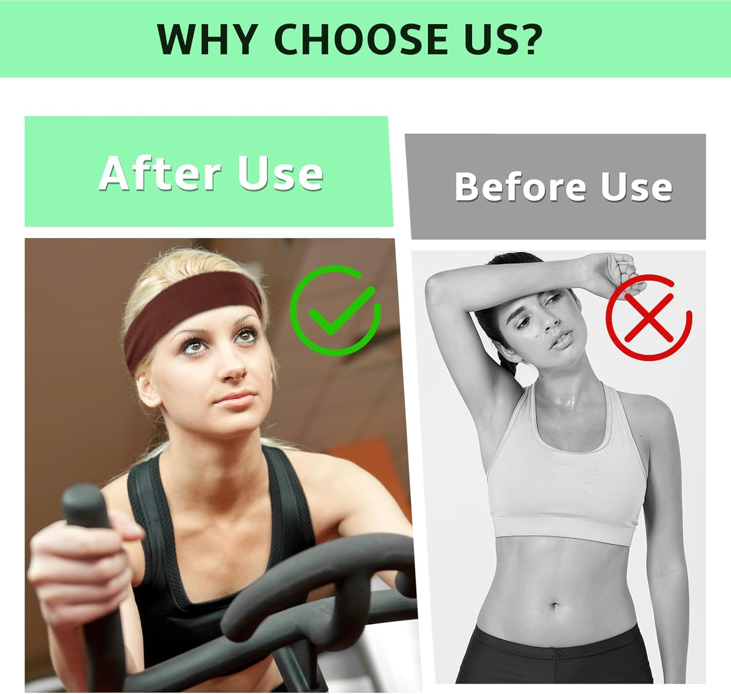 Sularpek 2 Pack Headbands for Women'S Hair, Soft Stretchy Hair Band, Head Bands Adult Women, Fabric Headband for Makeup, Yoga, Running, Unisex Gym Yoga Headbands(Black and Brown) image number 3