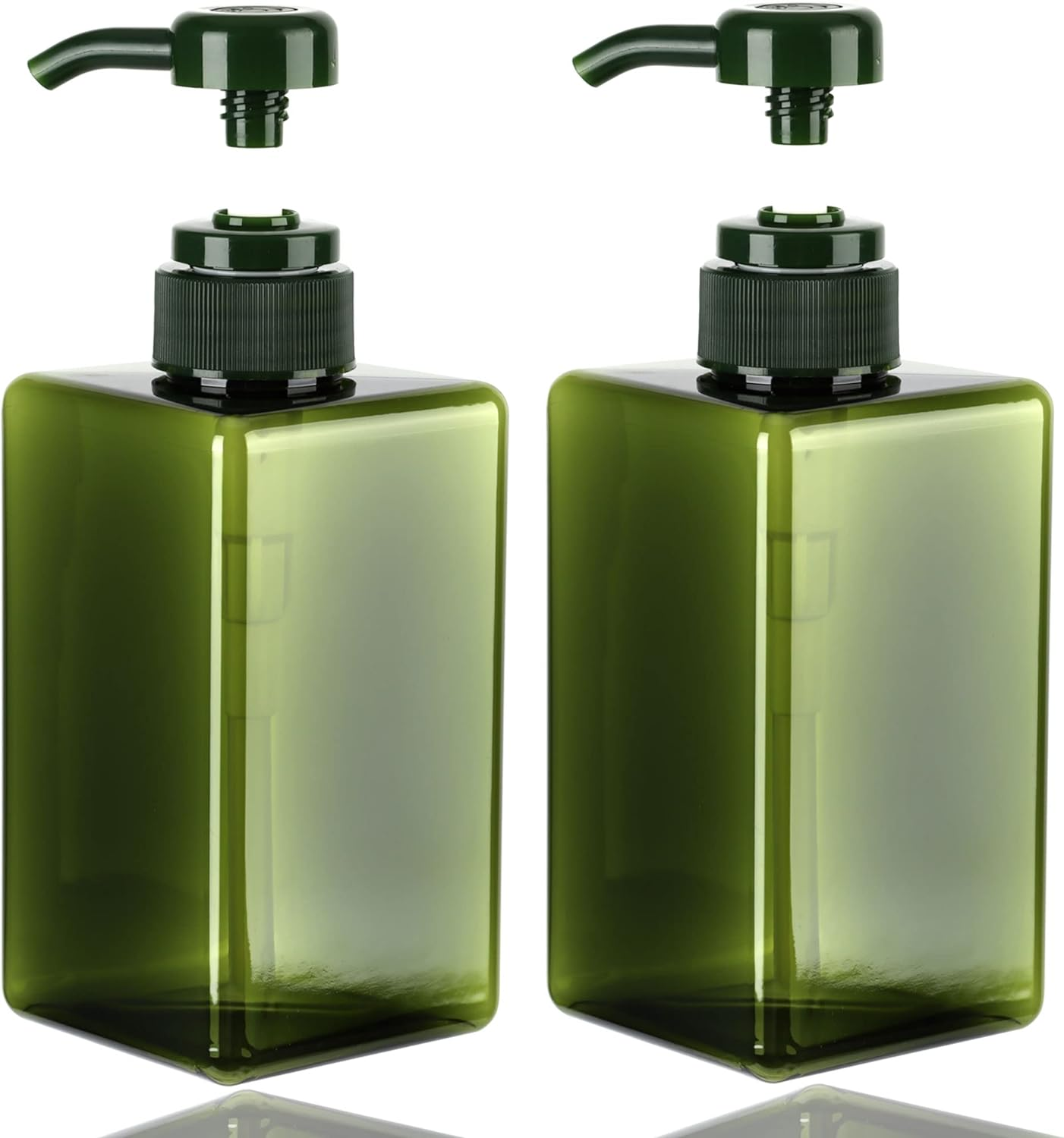 450Ml (15.2Oz) Pump Bottle Dispenser Jansburg 2Pack Refillable Square Plastic Lotion Dispenser Empty Lotion Pump Bottle for Essential Oil Soap Lotion Shampoo, Bathroom/Kitchen/Travel Green