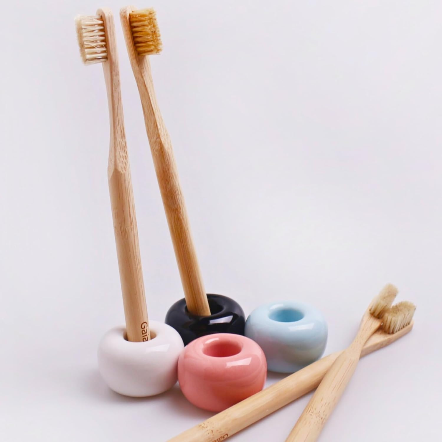 Gaia Guy Natural Bristle Bamboo Toothbrush (NO Nylon - Boar Hair ONLY) - Totally Compostable & Biodegradable Boar Bristle and Bamboo Toothbrushes - Zero Waste - 6-Pack image number 1