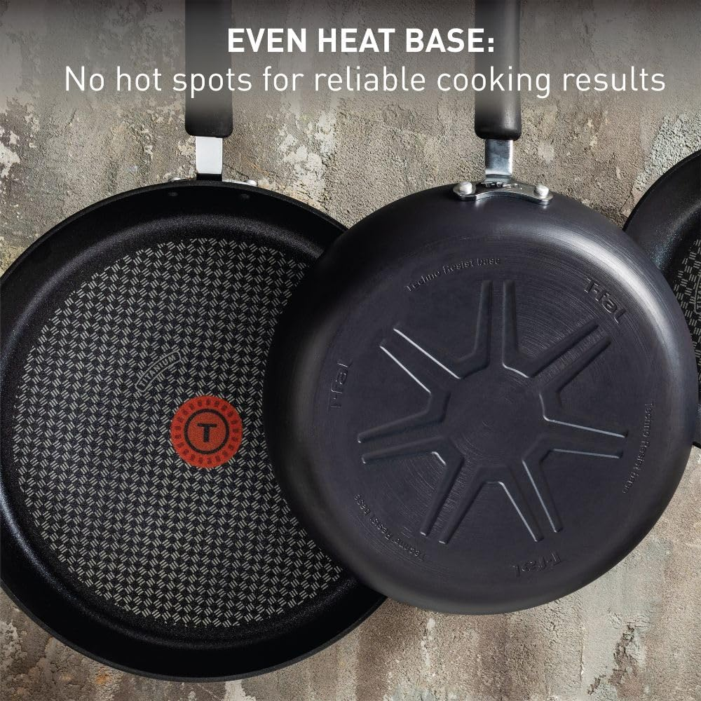 T-Fal E76597 Ultimate Hard Anodized Scratch Resistant Titanium Nonstick Thermo-Spot Heat Indicator Anti-Warp Base Dishwasher Safe Oven Safe PFOA Free Glass Lid Cookware, 10-Inch, Gray