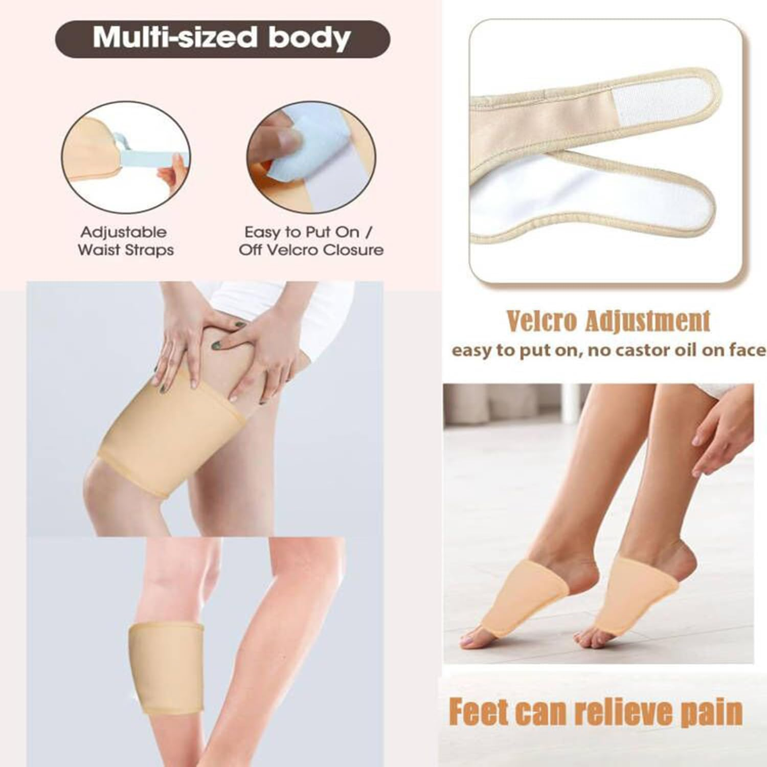 Lxcshljx 9Pcs Castor Oil Packs, Reusable Castor Oil Packs Wrap, Washable Organic Cotton Castor Oil Pack Kit, Adjustable Elastic Straps Compress Pads Packs for Eyelashes, Eyebrows, Knees, Legs, Feet