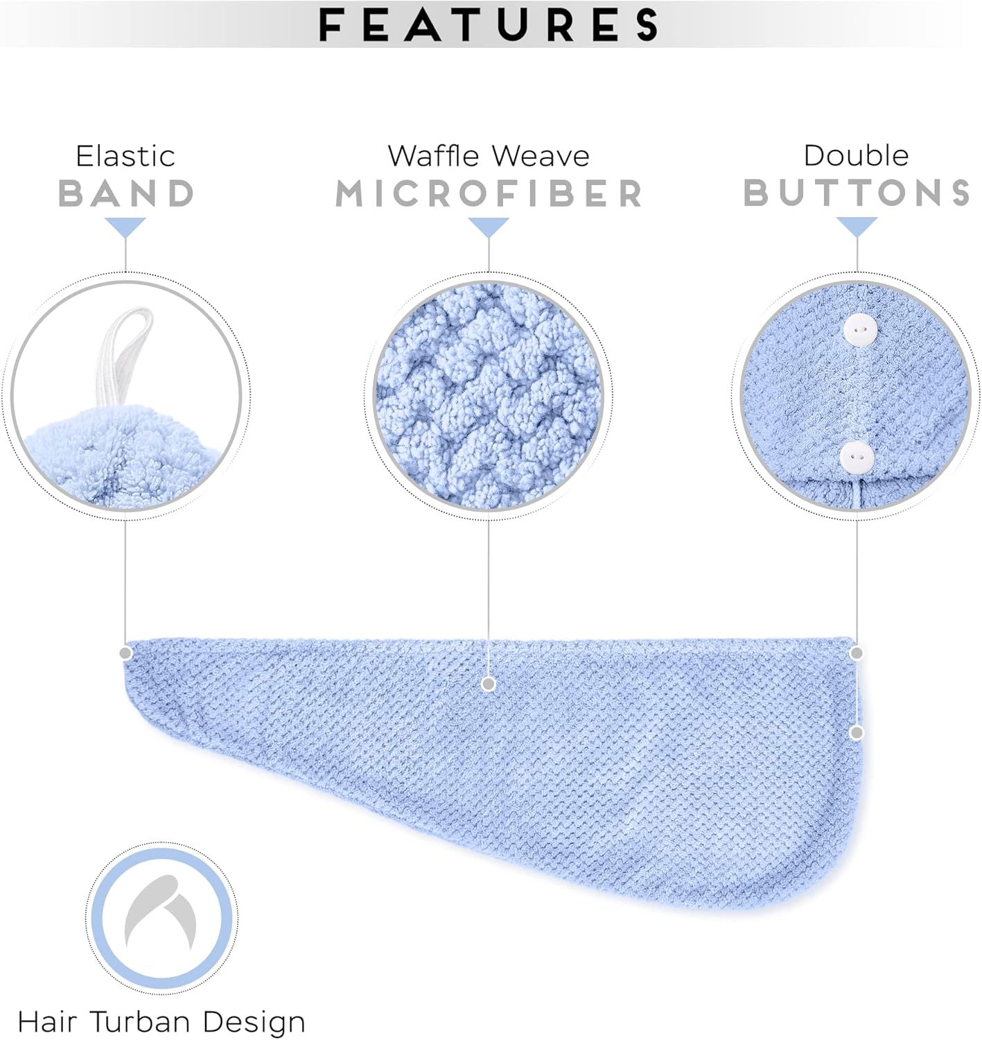 Simplefield 2 Pack Microfiber Hair Towel Wrap for Women, anti Frizz Quick Drying Hair Turban for All Hair Style, Absorbent and Lightweight (Blue) image number 3