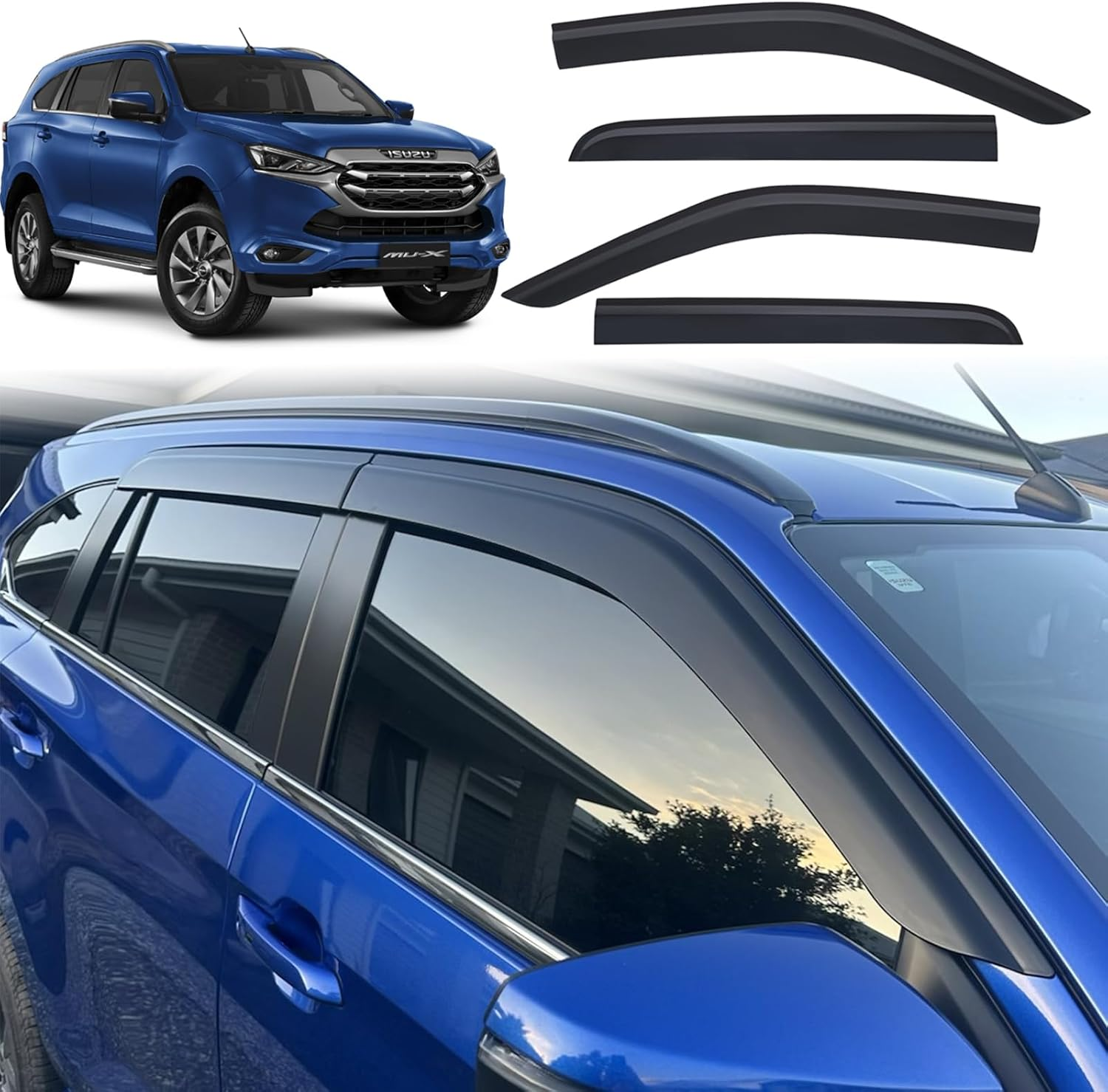SUERAUTO4X4 Weather Shields for Isuzu MU-X MUX Accessories 2021-2025, Weathershields Wind Deflectors Window Visors Sun Rain Guard Injection Tinted Smoke Black Car Exterior, 4PCS Set image number 5