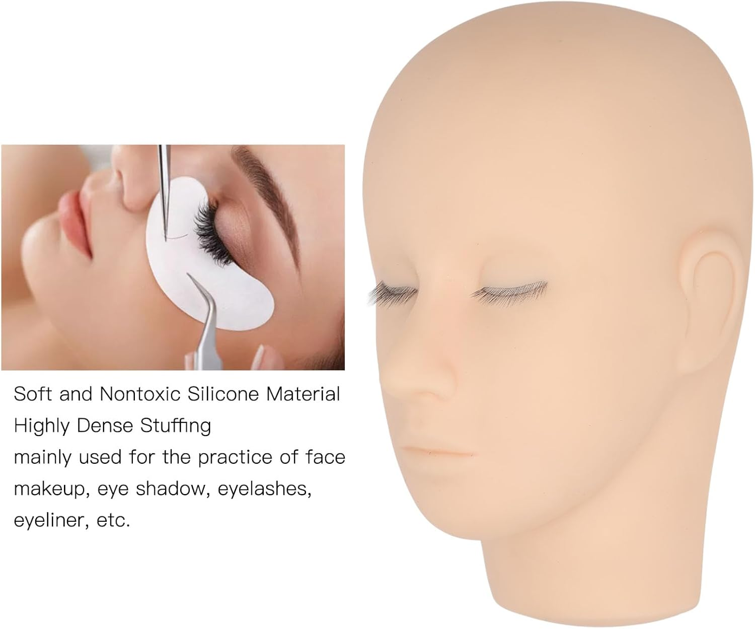 Lash Mannequin Head 3 Layers Safe Soft Silicone, High Simulation Makeup Practice Head for Salon Massage Training, 3 Layer Lash Mannequin Head, Eyelash Mannequin Head image number 1