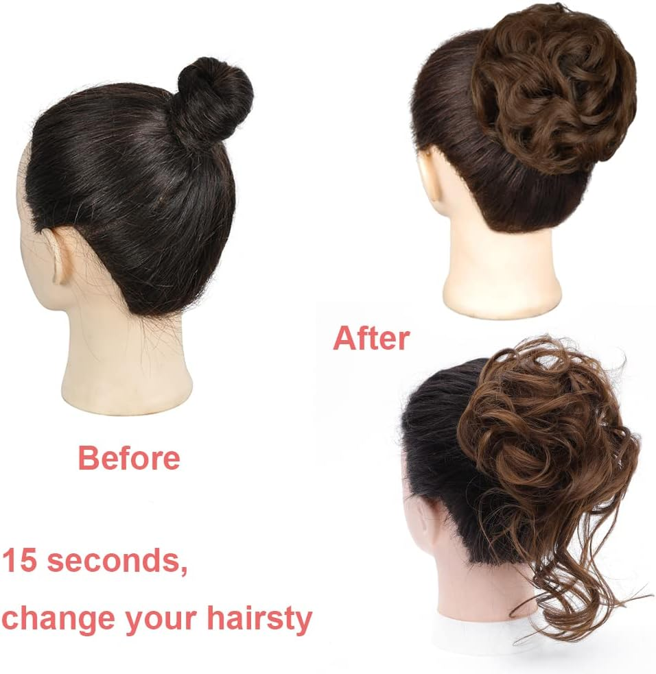 KETHBE 1.Elegant Design:This Messy Curly Bun with Some Loose Strands of Long and Wavy Hair Looks Soft and Spirited When You Wear It.