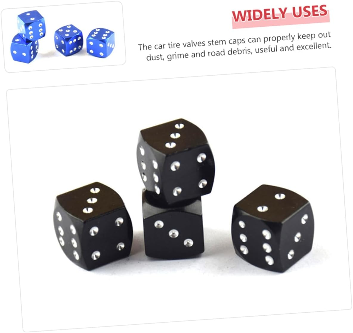 BUGUUYO 12Pcs Aluminum Alloy Dice Style Valve Stem Caps Universal Tire Valve Caps for Cars and Trucks, Multi-Color Set Black Red Blue, Lightweight and Airtight Seal Accessories for Automotive Wheels image number 5