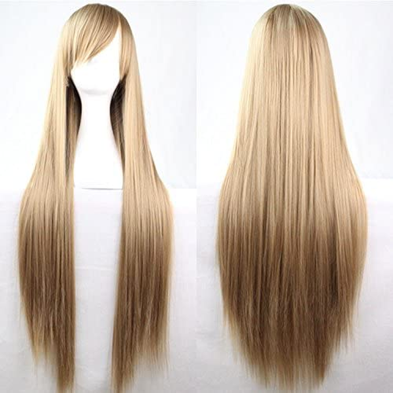 New 80Cm Straight Sleek Long Full Hair Wigs W Side Bangs Cosplay Costume Womens, Dark Purple - Blue image number 5