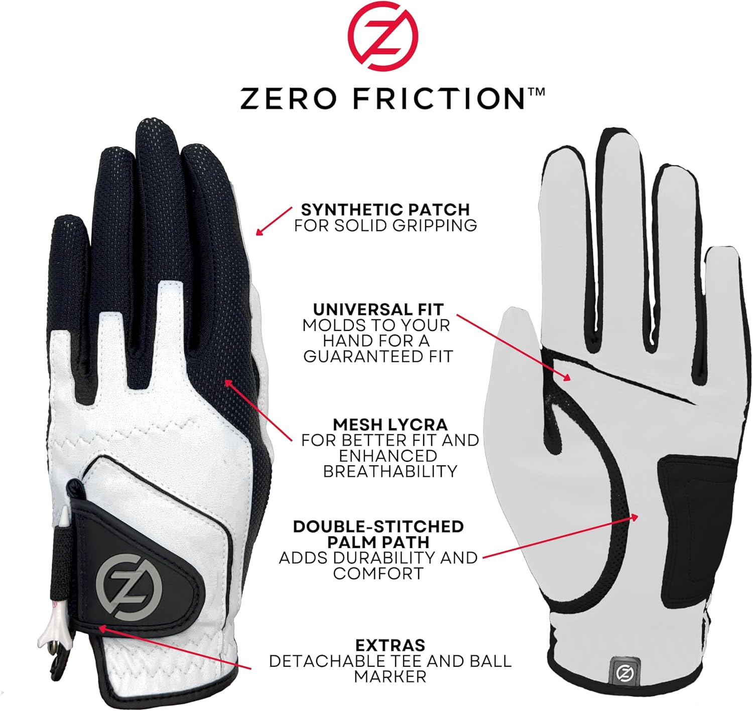Zero Friction Junior Compression-Fit Synthetic Golf Gloves, Universal Fit One Size image number 2