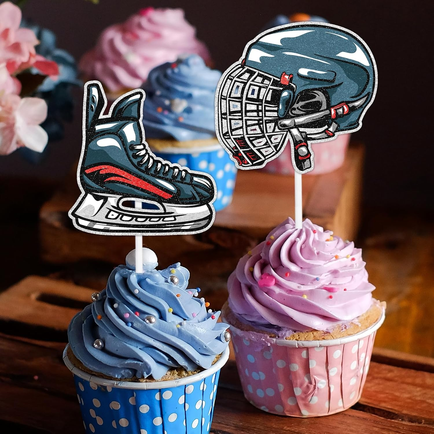 18-Piece Hockey Player Happy Birthday Cupcake Toppers Set - Kids' Hockey Themed Party, Boys and Girls Birthday Party, or Baby Shower Party Decorations Supplies - LIANGSS