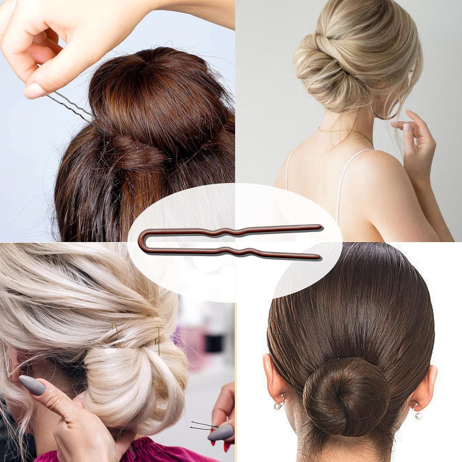 300Pcs Brown Hair Pins Kit,U Shaped Hair Pins with Storage Box Hair Pins,100 Pcs U-Shaped,100 Pcs Bobby Pin and 100 Pcs Hair Rubber Bands,2Inch Hair Pins for Women and Hairdressing Salons