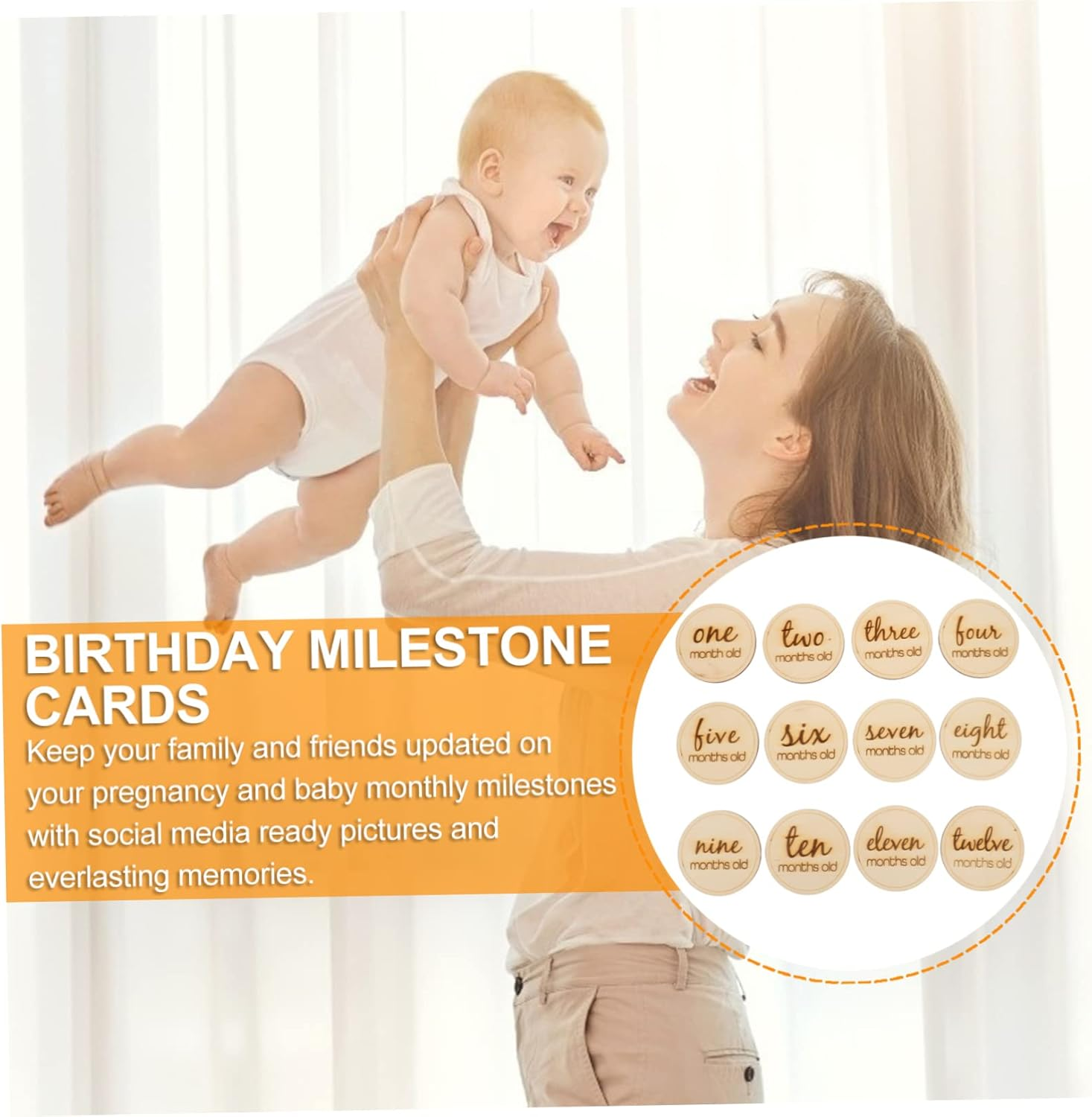 12Pcs Wooden Monthly Milestone Cards Natural Growth Recording Props for Newborn Photography for Tracking First Year image number 2