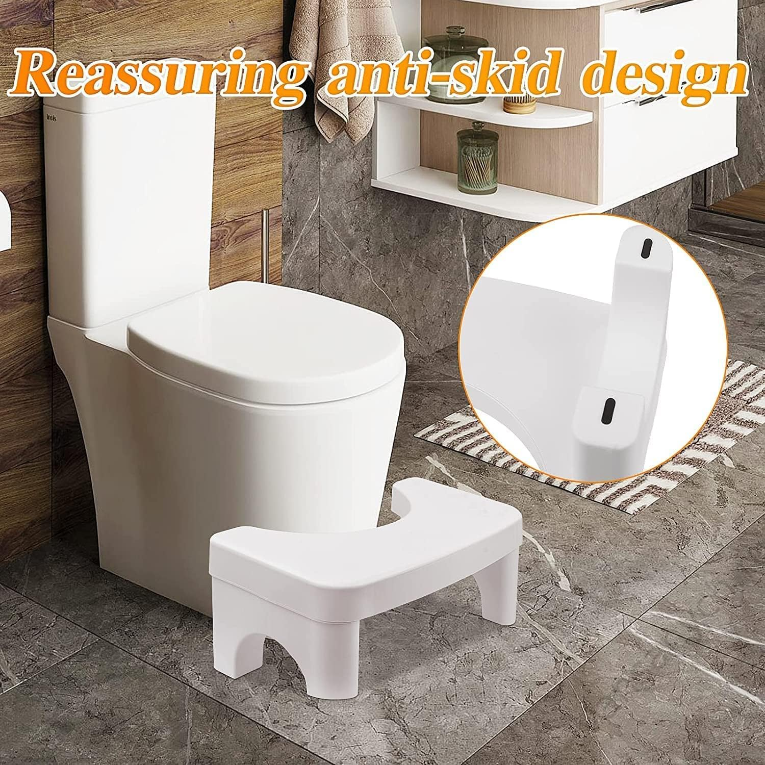 Toilet Stool,Detachable Potty Step Stool, Folding Squatting Poop 6.5'' Height Safe Healthier Simple Design White
