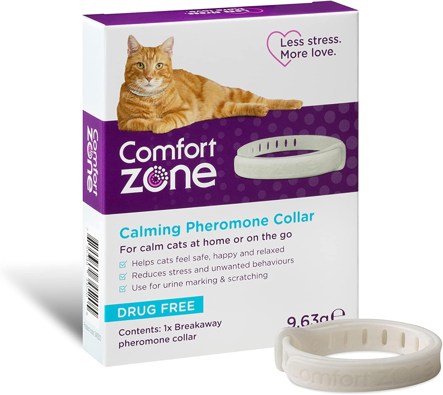 Comfort Zone Cat Calming Pheromone Collar, Helps Cats Feel Safe, Happy, Calm, Reduces Stress, Anxiety and Unwanted Behaviours, with Breakaway Feature for Safety, 2 Collar Pack, White image number 5