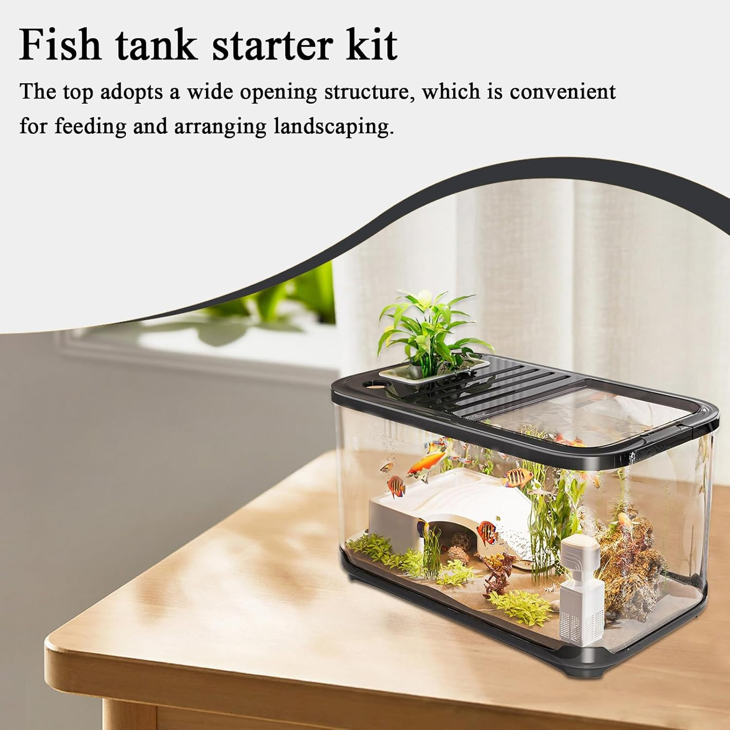 Fish Tank Starter Kit with Ventilation Holes - Fish Tank Setup Kit,Habitat with Stairs for Saltwater Freshwater Sand Shrimp Plant Decor Turtle Landscaping Aquatic Life image number 5