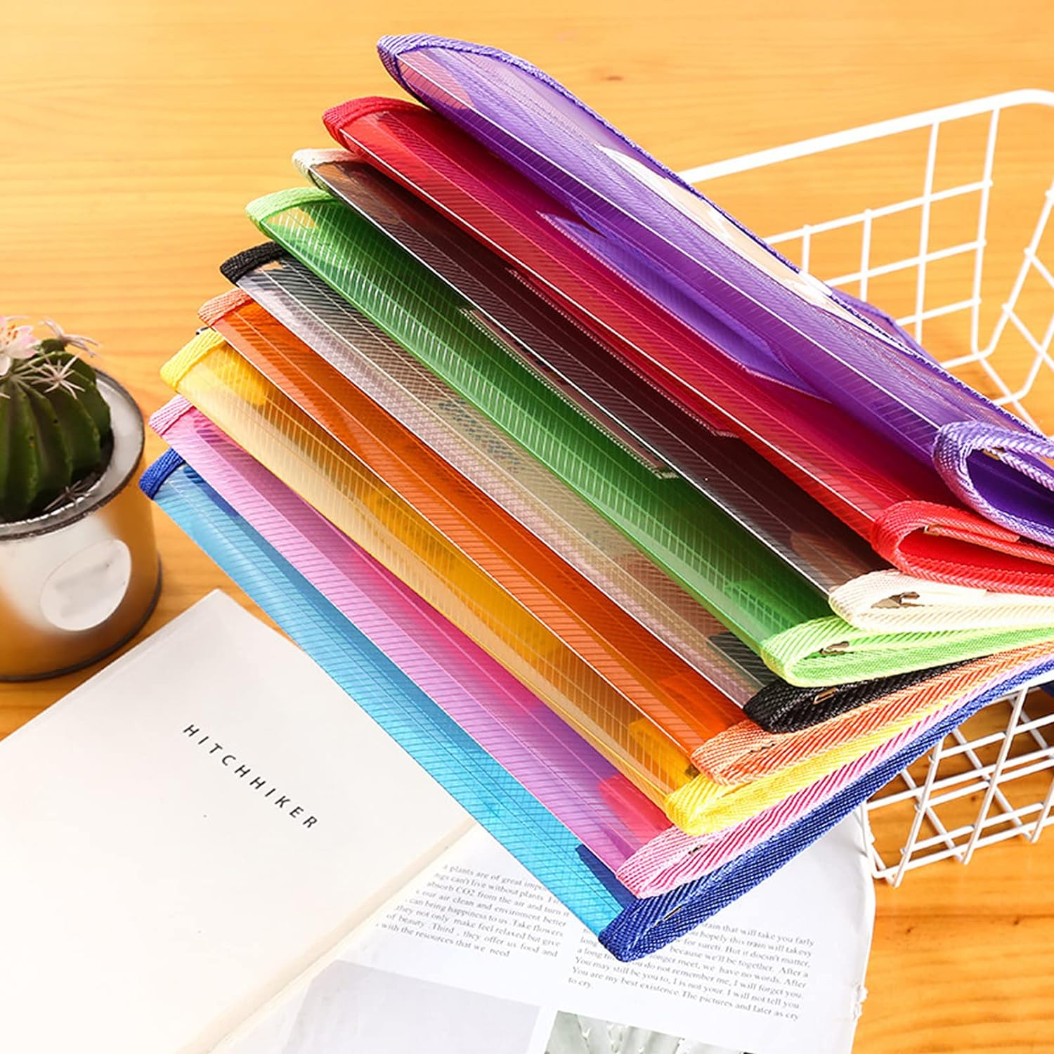 10 Pcs A4 Multiple Colors Plastic File Folder, Poly Envelope Expanding File Wallet, Document Folder with Snap Button Closure,Large Waterproof Accordion File Pouch (A) image number 1