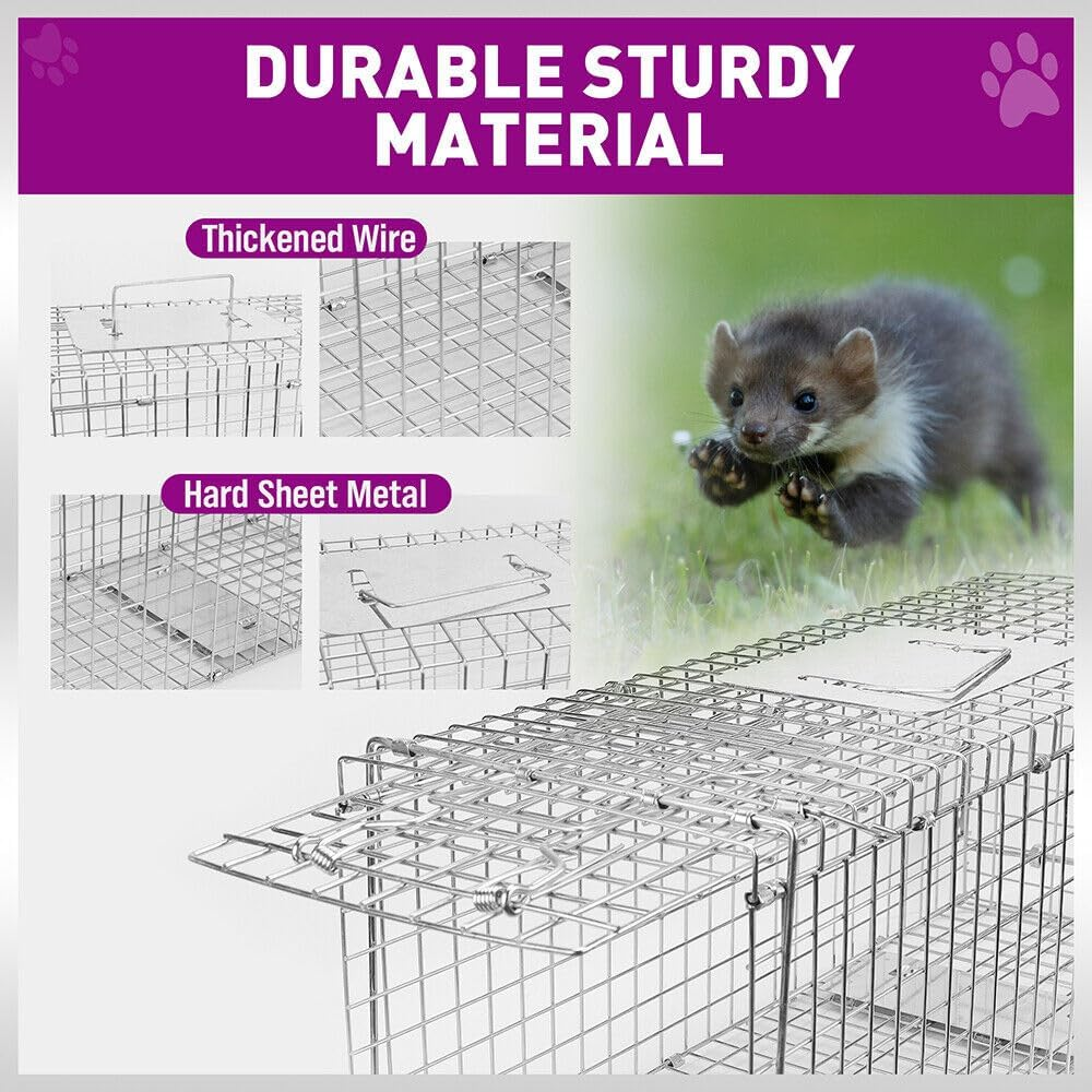 VAKA Large Animal Trap Cage, 65X24X26Cm Foldable Heavy Duty Humane Rat Trap for Indoor and Outdoor, Large Metal Mouse Trap for Possum Fox Rat Cat Rabbit, Easy to Catch and Release image number 6