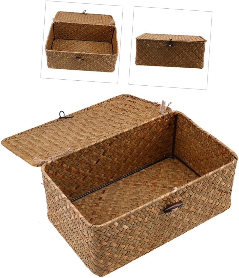 OFFSCH Seagrass Storage Basket Handwoven Rattan Container for Home Office Living Decor Clothes Organization