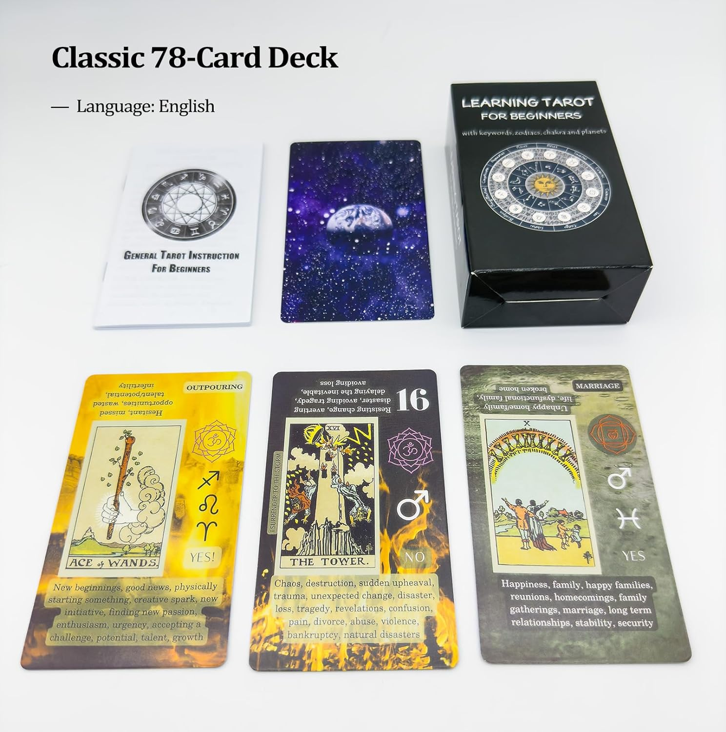 Tarot Cards Deck with Guidebook - 78 Tarot Cards Deck, Fortune Telling Game for Beginners & Expert Readers