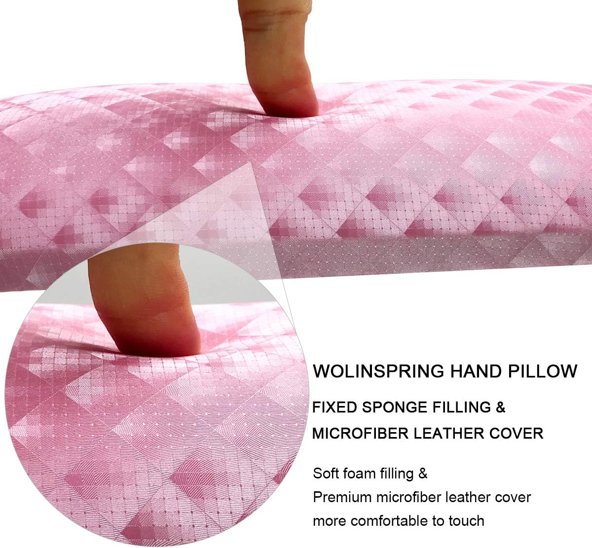 Nail Arm Rest, Hand Rest for Nail Microfiber Soft Leather Manicure Nail Rest with Non-Slip, WOLINSPRING Professional Hand Pillow Cushion Table Desk Station for Nail Techs Use (Pink) image number 1