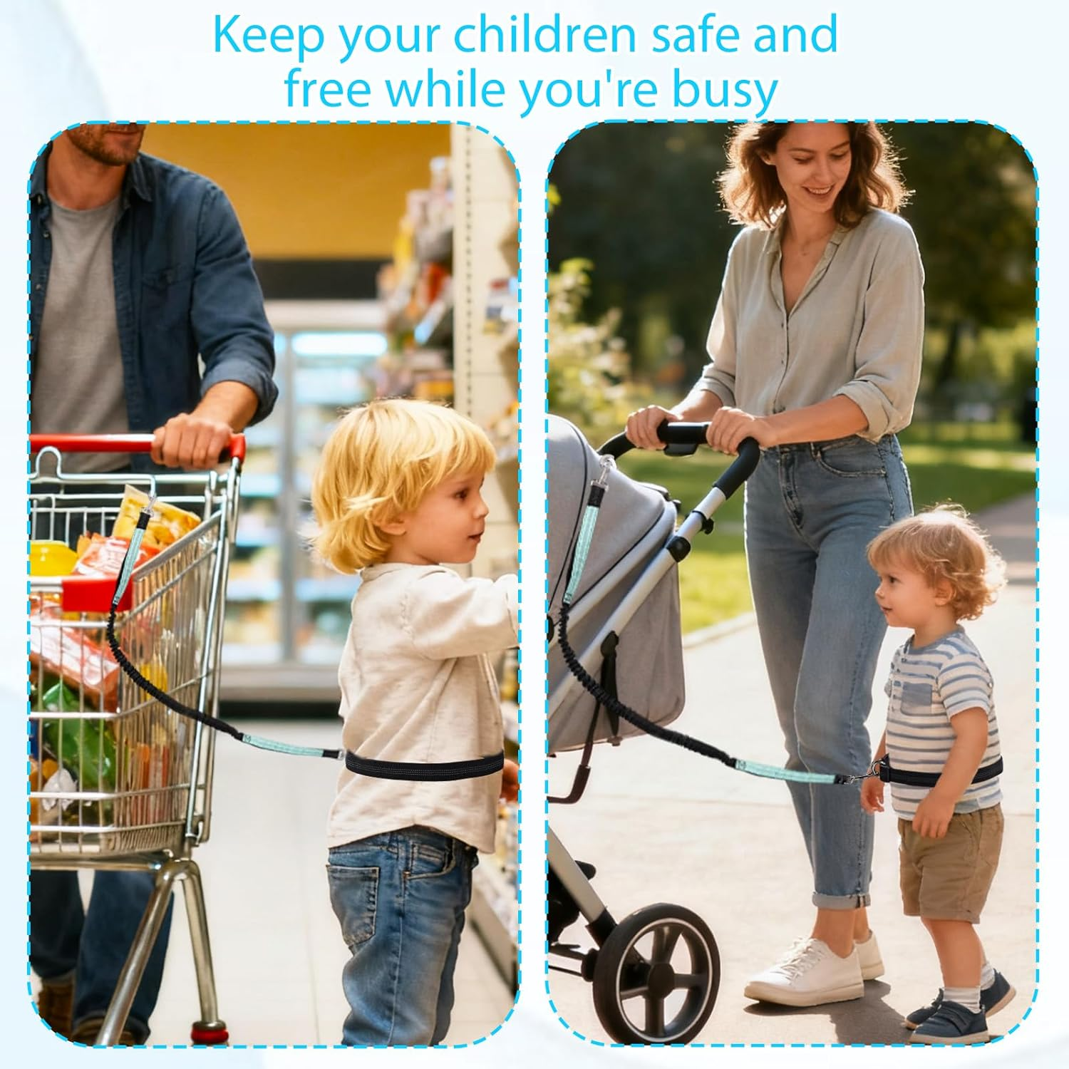 Sinbana Safety Waist Leash Harness for Kids, Hands-Free Safety Walking Harness with Reflective Waist Pocket Bag and Durable Bungee Secure Public Walking Accessory for Special Need Child image number 3