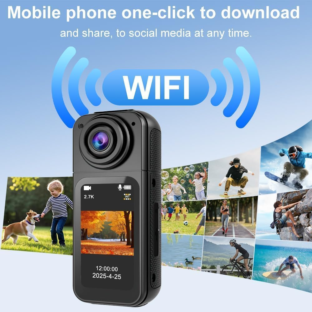 B-Qtech 180&deg; Action Camera, Wearable Sports Camera with 1.47 Inches IPS HD Display Screen, 2.7K Wide-Angle Video, Small Body Cam for Cycling, Diving, Travel, and Outdoor Adventures image number 5