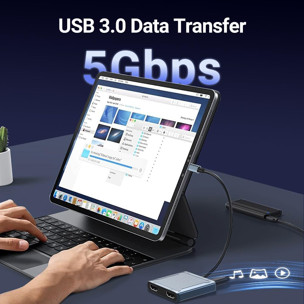 AHGEIIY USB C to Dual HDMI Adapter, 4-In-1 USB Type C Hub with 2 HDMI/USB3.0/PD Charging, Dual Screen Display USB-C Docking Station Dual HDMI Adapter for 2 Monitors Compatible with Thunderbolt 3 image number 5